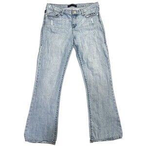 Rock & Republic Jeans Sz 12  Distressed Straight Leg Medium Blue Rhinestones
